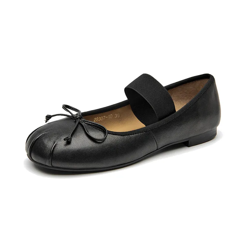 BeauToday Sheepskin Balletcore Elastic Band Shallow Ballet Flats For Women