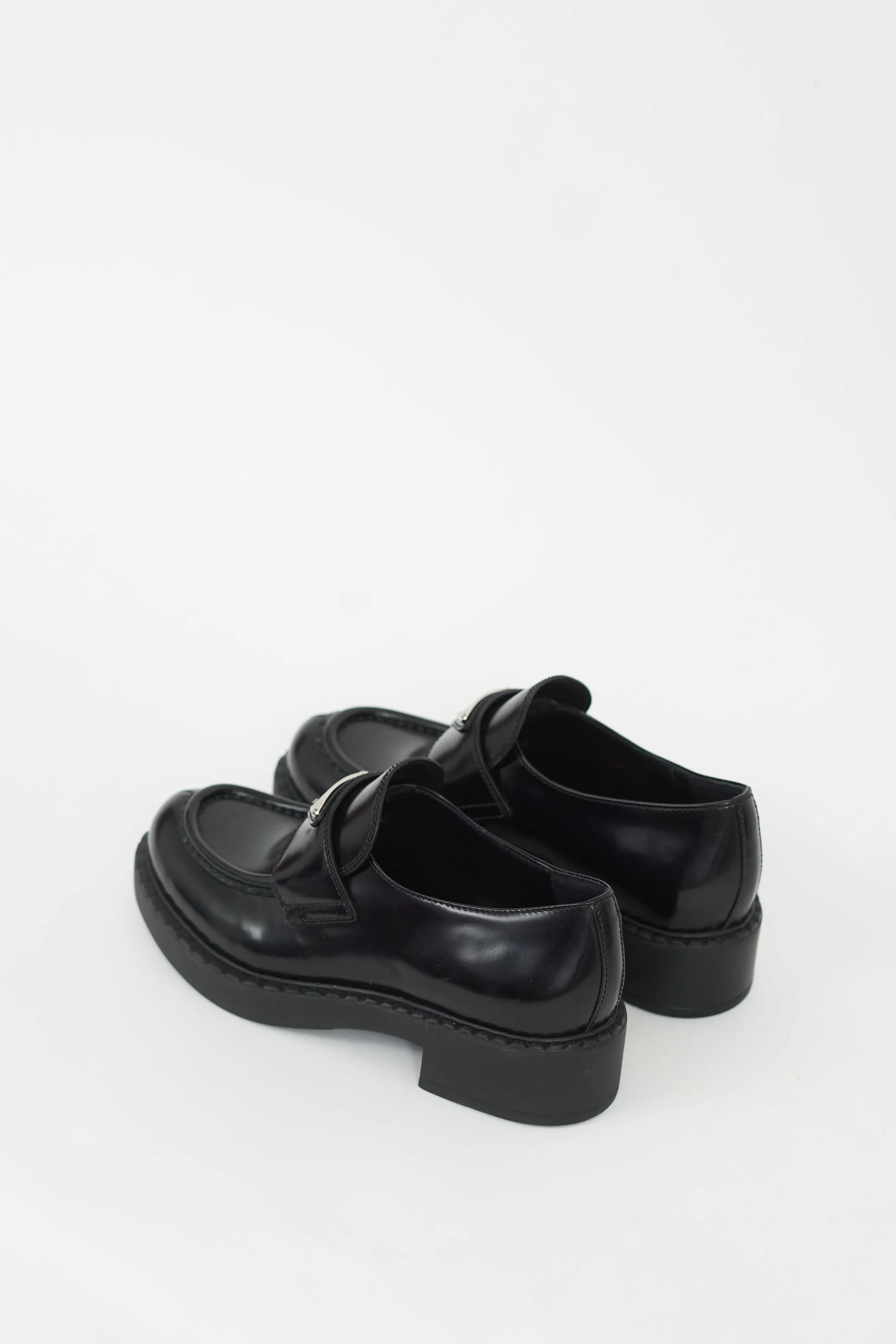 Black Brushed Leather Logo Platform Loafer
