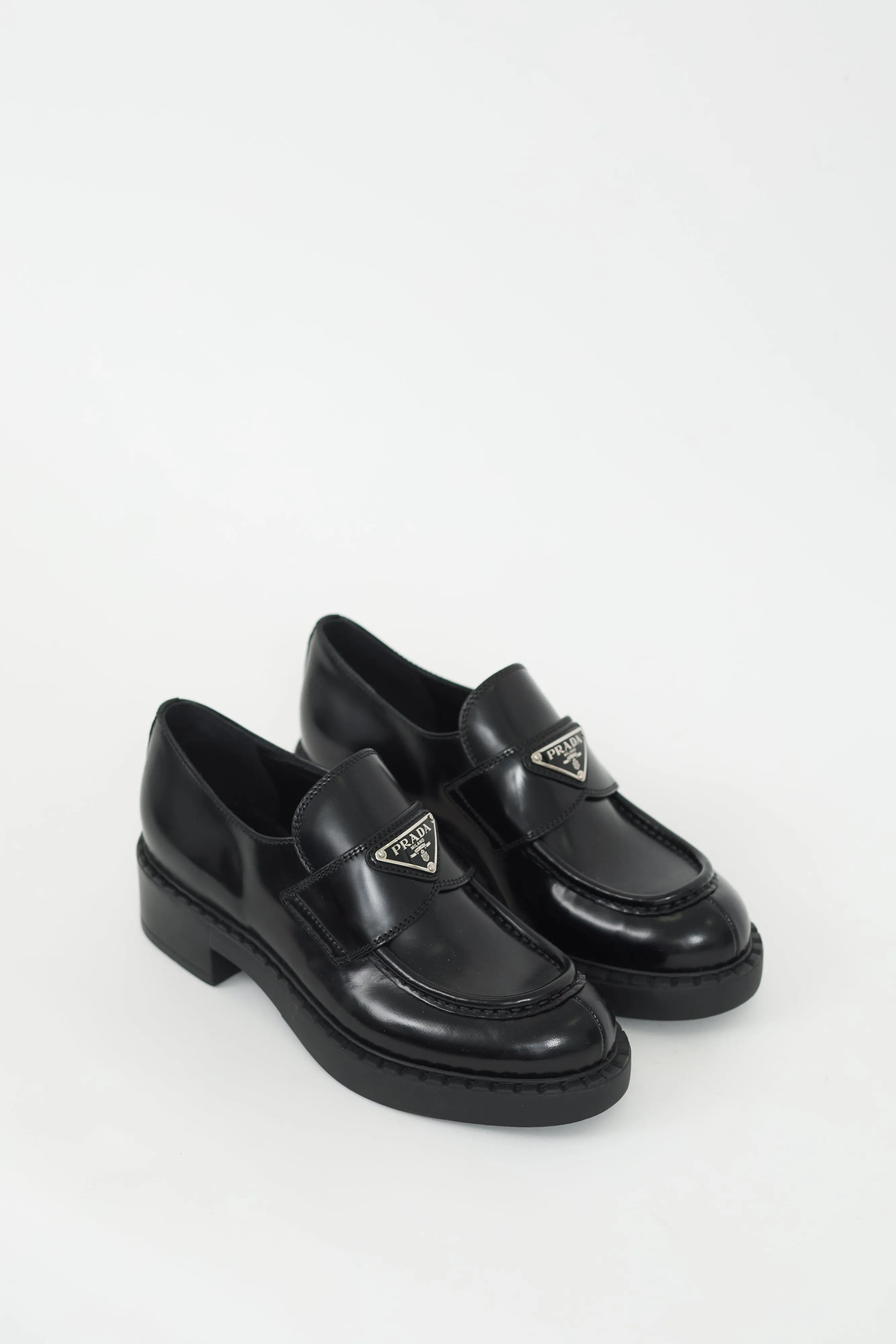 Black Brushed Leather Logo Platform Loafer