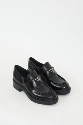 Black Brushed Leather Logo Platform Loafer