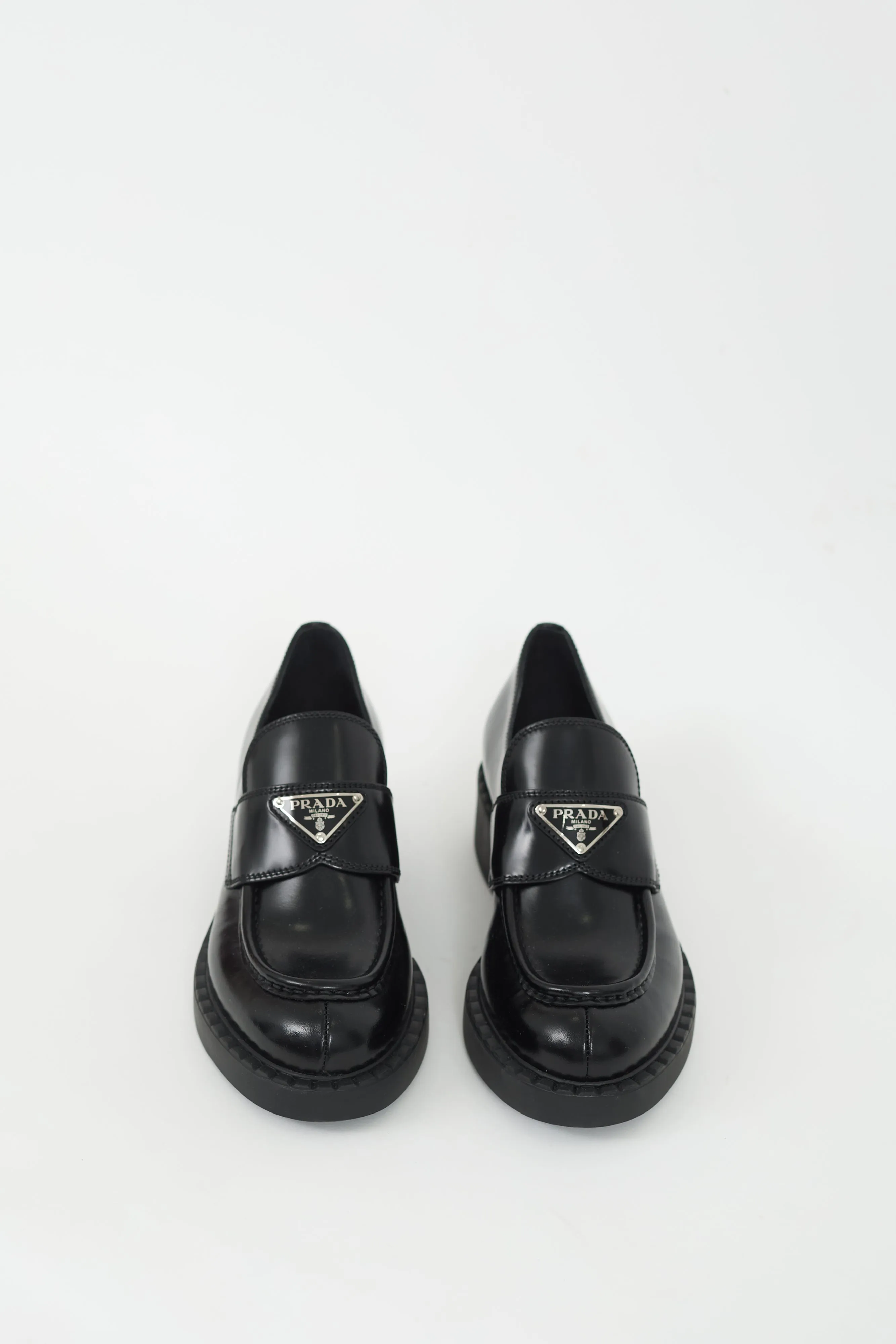 Black Brushed Leather Logo Platform Loafer
