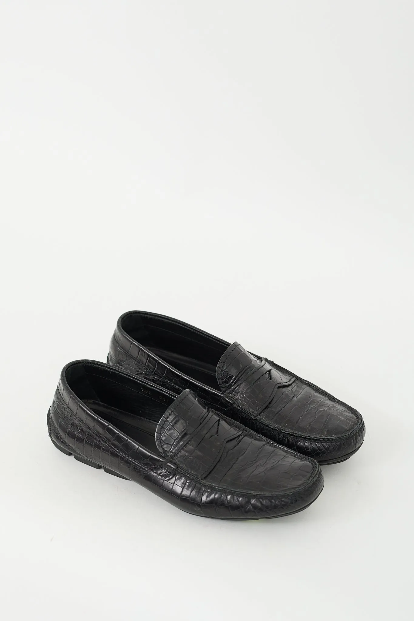 Black Embossed Leather Penny Loafer