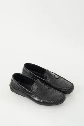 Black Embossed Leather Penny Loafer