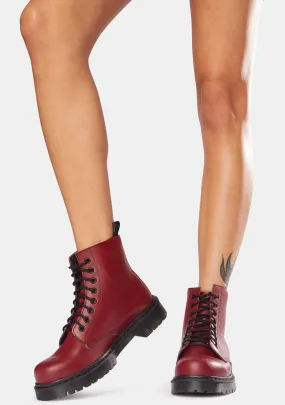 Burgundy 651 D Vegan Leather Lace-Up Boots