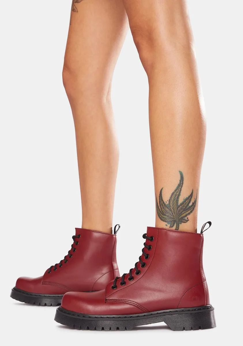 Burgundy 651 D Vegan Leather Lace-Up Boots