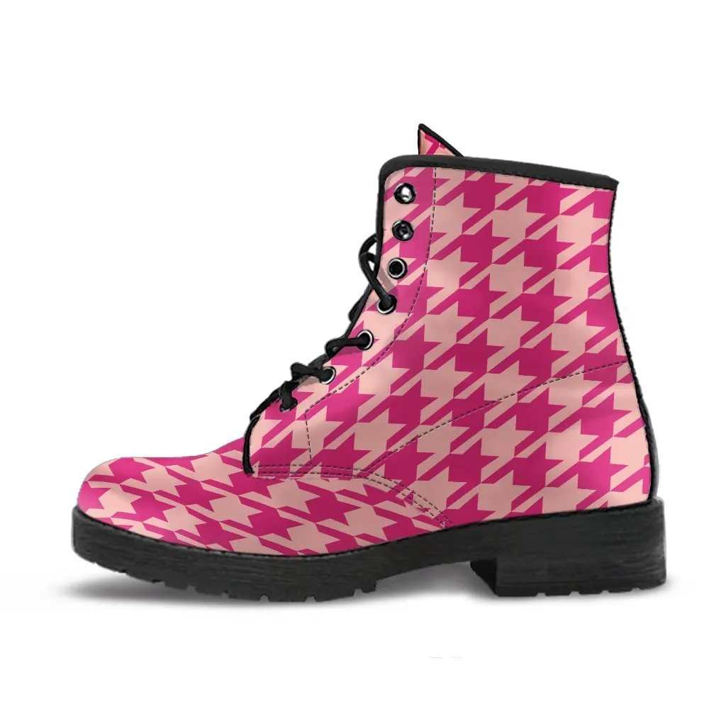 Combat Boots - Pink Houndstooth | Blush Pink Boots, Kawaii Shoes, Pink Flat Boots, Boho Shoes, Handmade Lace Up Boots, 90s Boots, 2000s Boot
