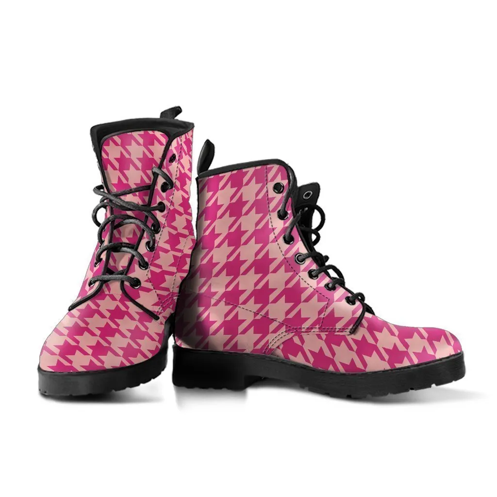 Combat Boots - Pink Houndstooth | Blush Pink Boots, Kawaii Shoes, Pink Flat Boots, Boho Shoes, Handmade Lace Up Boots, 90s Boots, 2000s Boot