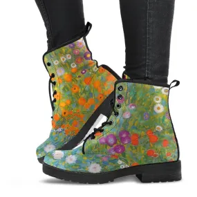 Combat Boots - Vintage Art | Gustav Klimt: Bauerngarten | Custom Shoes, Vegan Leather Lace Up Boots, 90s Boots, 2000s Boots, Cool Shoes