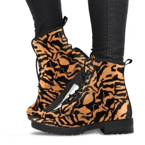 Fashion Combat Boots - Tiger Print #101 | Vegan Leather, Vegan Shoes, Custom Shoes Women, Women's Boots, Unisex Boots, Animal Print