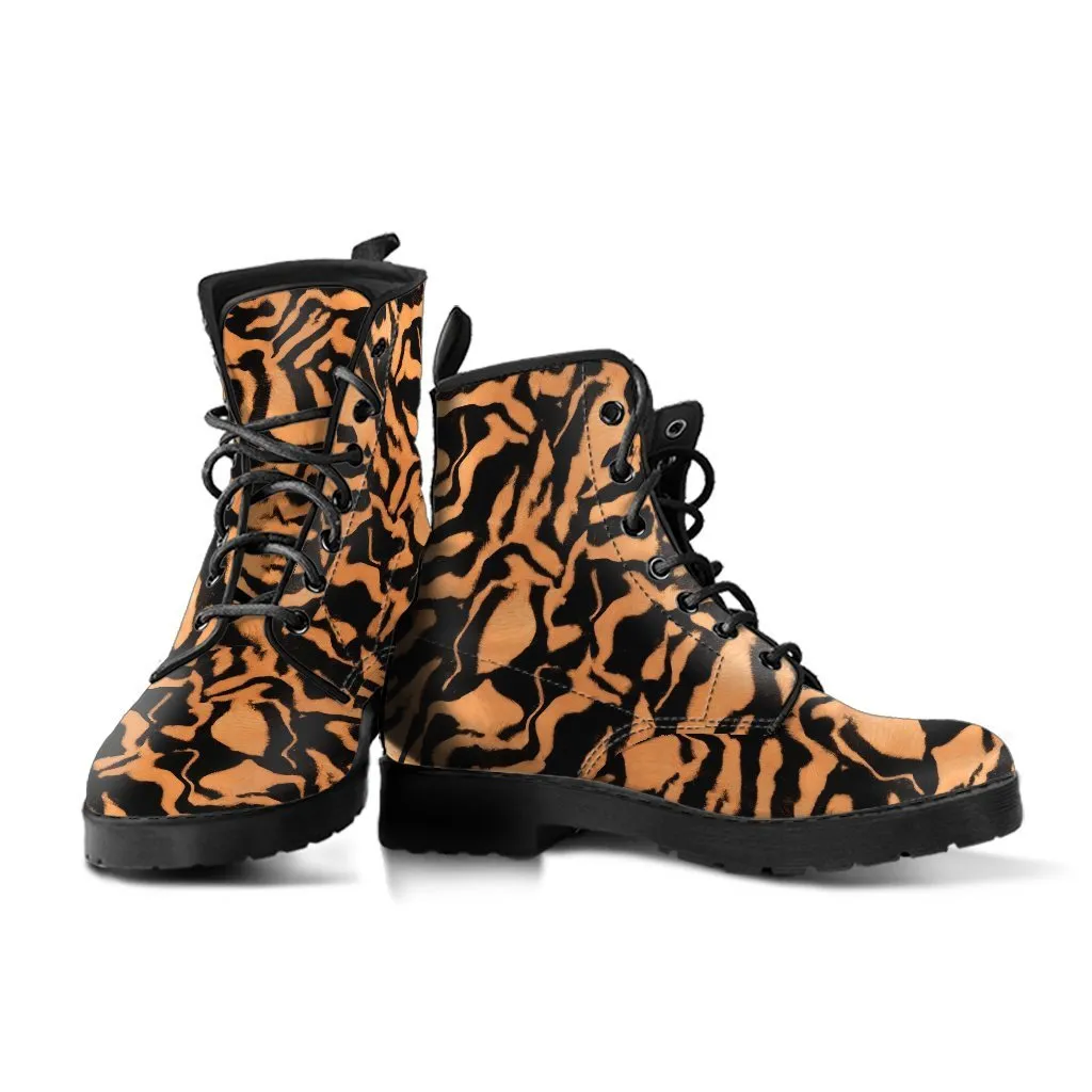 Fashion Combat Boots - Tiger Print #101 | Vegan Leather, Vegan Shoes, Custom Shoes Women, Women's Boots, Unisex Boots, Animal Print