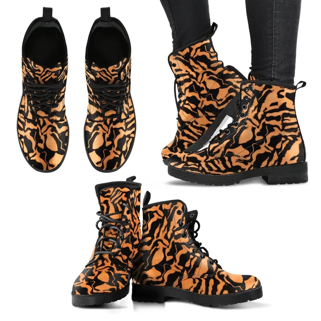 Fashion Combat Boots - Tiger Print #101 | Vegan Leather, Vegan Shoes, Custom Shoes Women, Women's Boots, Unisex Boots, Animal Print
