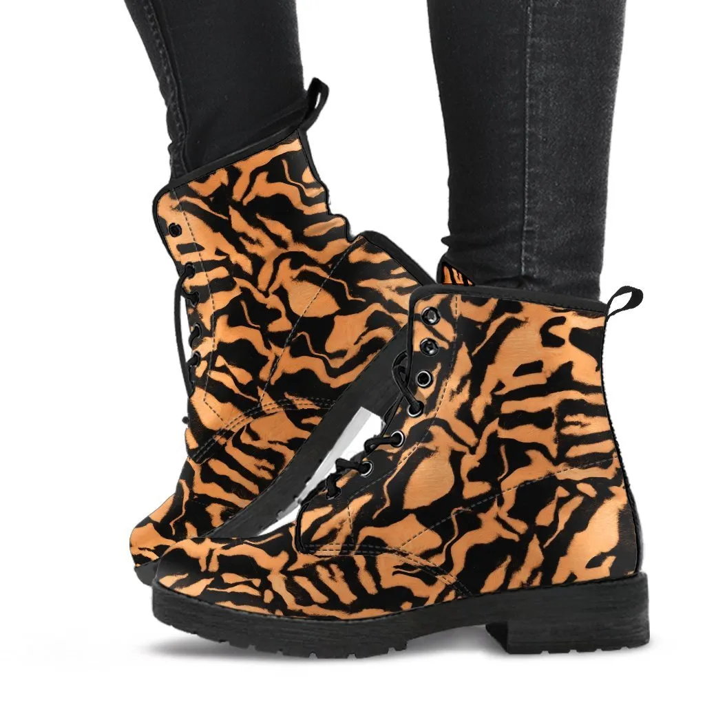 Fashion Combat Boots - Tiger Print #101 | Vegan Leather, Vegan Shoes, Custom Shoes Women, Women's Boots, Unisex Boots, Animal Print
