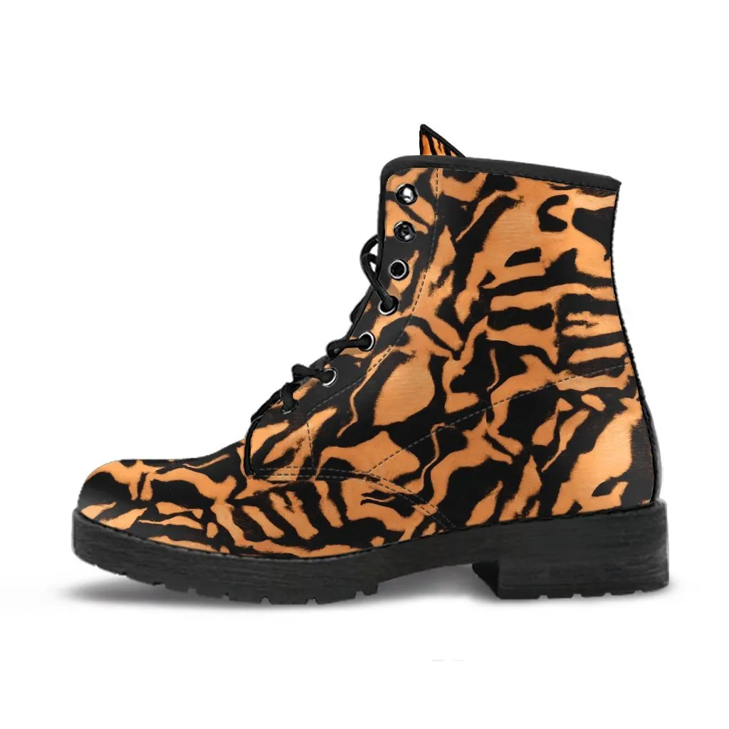 Fashion Combat Boots - Tiger Print #101 | Vegan Leather, Vegan Shoes, Custom Shoes Women, Women's Boots, Unisex Boots, Animal Print