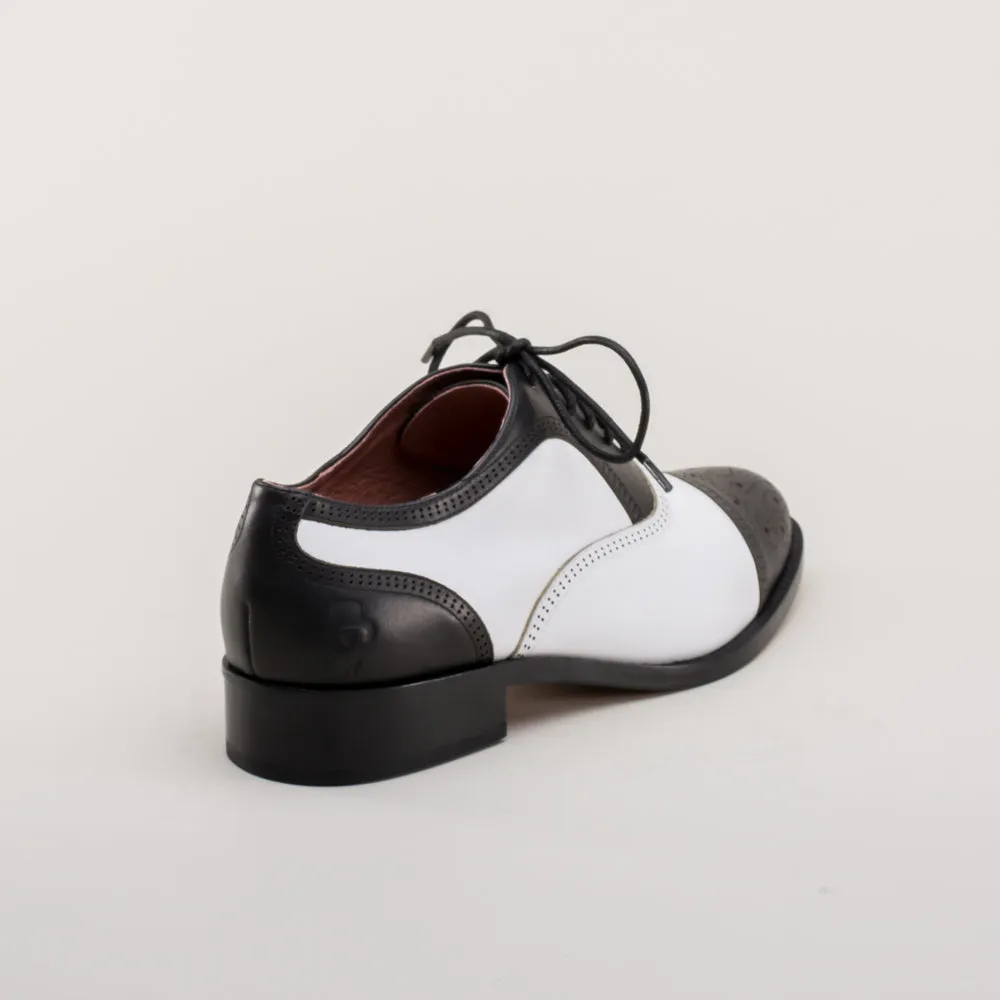 Gladys Women's Vintage Cap Toe Oxfords (Black/White)