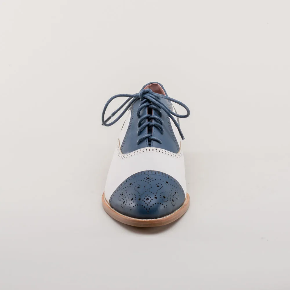 Gladys Women's Vintage Cap Toe Oxfords (Blue/White)