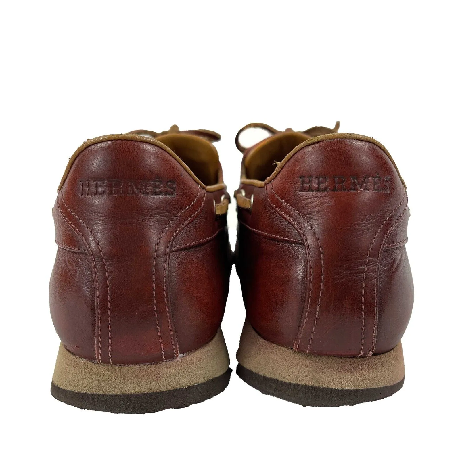 HERMES - Leather Lace Up Nautical Burgundy Platform Loafers - 38 US 8