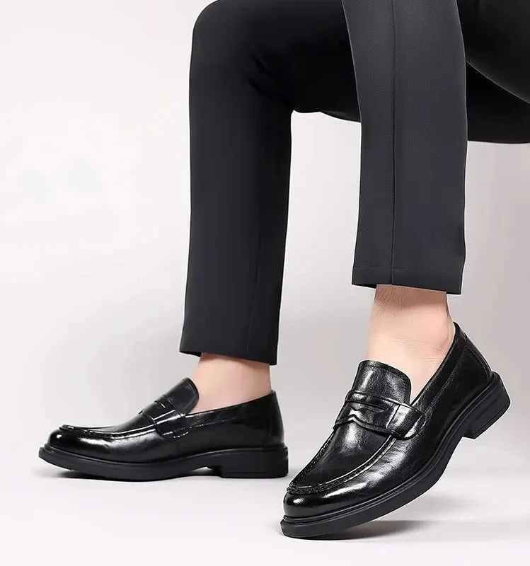 Italian High-End Leather Slip-On Loafers for Men – Business Dress Shoes, British Style, Square Toe, Formal and Casual Oxford Wedding Shoes