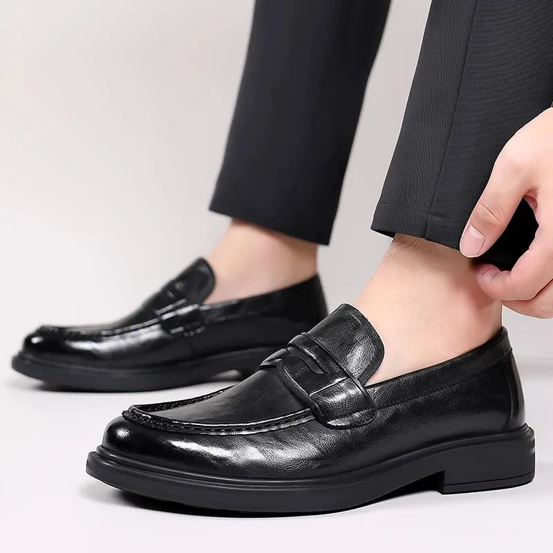 Italian High-End Leather Slip-On Loafers for Men – Business Dress Shoes, British Style, Square Toe, Formal and Casual Oxford Wedding Shoes