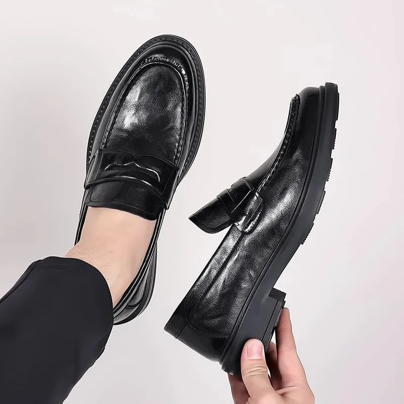Italian High-End Leather Slip-On Loafers for Men – Business Dress Shoes, British Style, Square Toe, Formal and Casual Oxford Wedding Shoes
