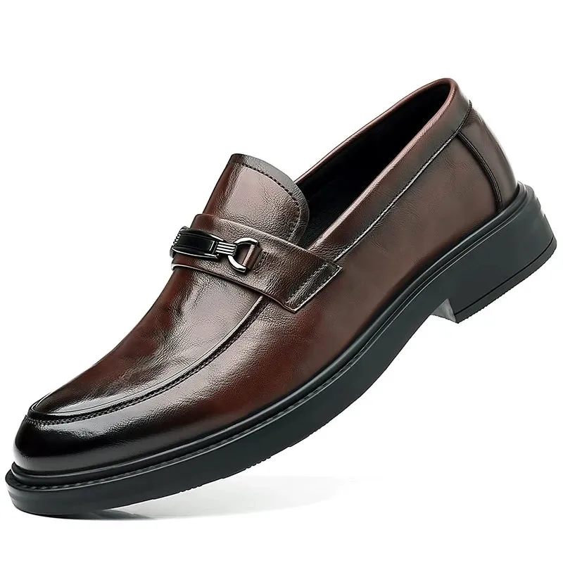 Italian High-End Leather Slip-On Loafers for Men – Business Dress Shoes, British Style, Square Toe, Formal and Casual Oxford Wedding Shoes