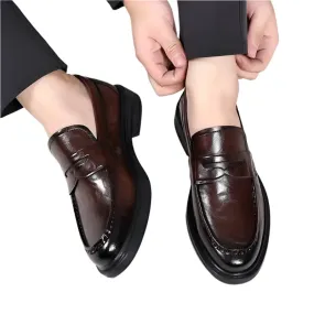 Italian High-End Leather Slip-On Loafers for Men – Business Dress Shoes, British Style, Square Toe, Formal and Casual Oxford Wedding Shoes