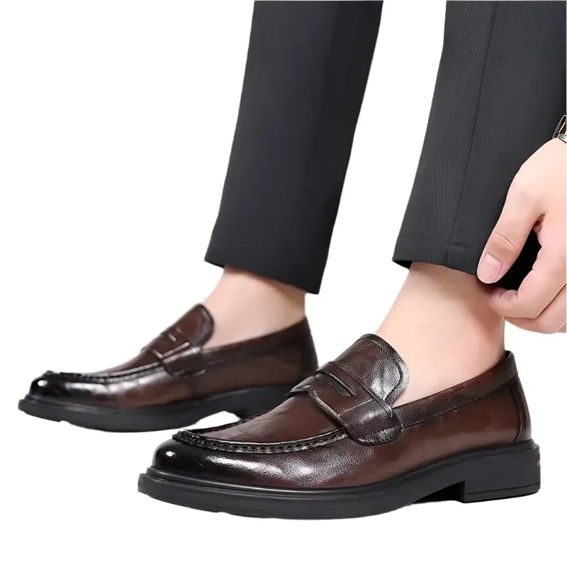 Italian High-End Leather Slip-On Loafers for Men – Business Dress Shoes, British Style, Square Toe, Formal and Casual Oxford Wedding Shoes