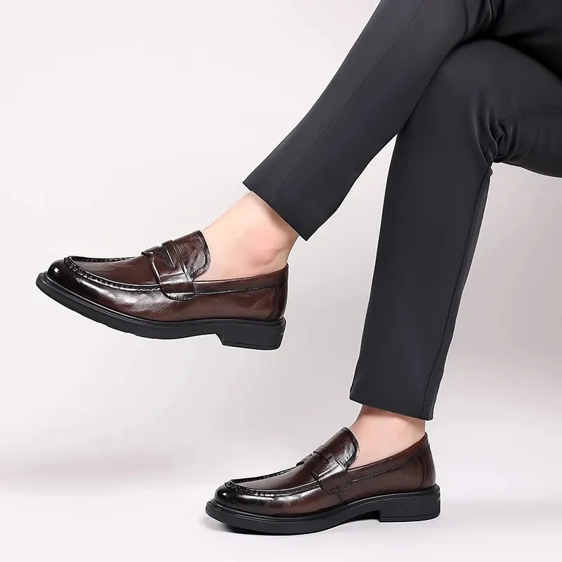 Italian High-End Leather Slip-On Loafers for Men – Business Dress Shoes, British Style, Square Toe, Formal and Casual Oxford Wedding Shoes