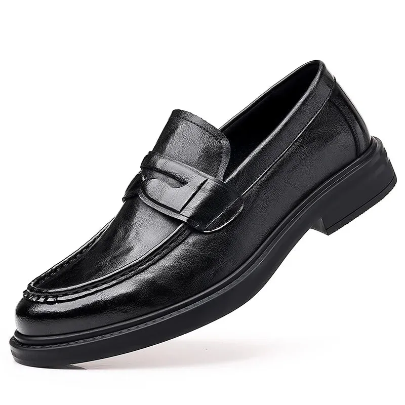 Italian High-End Leather Slip-On Loafers for Men – Business Dress Shoes, British Style, Square Toe, Formal and Casual Oxford Wedding Shoes