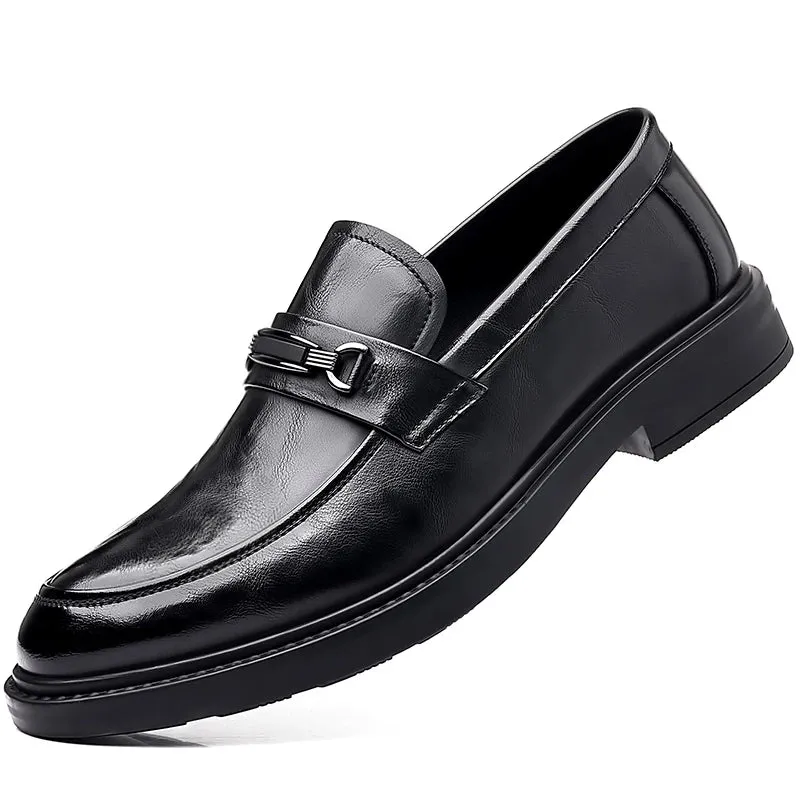 Italian High-End Leather Slip-On Loafers for Men – Business Dress Shoes, British Style, Square Toe, Formal and Casual Oxford Wedding Shoes