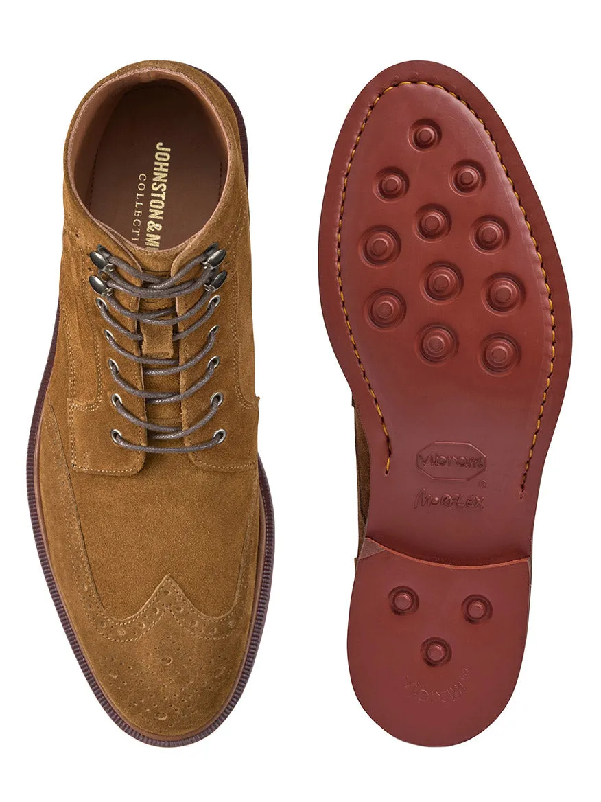 J & M Collection Hartley Wingtip Boot in Snuff Italian Suede