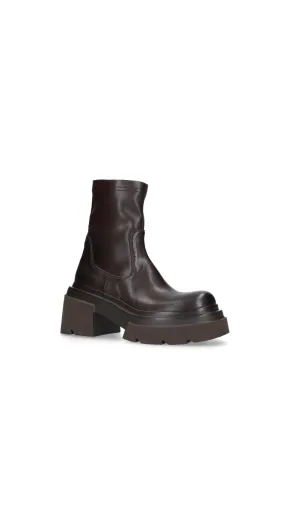 LEATHER ANKLE BOOTS DARK BROWN