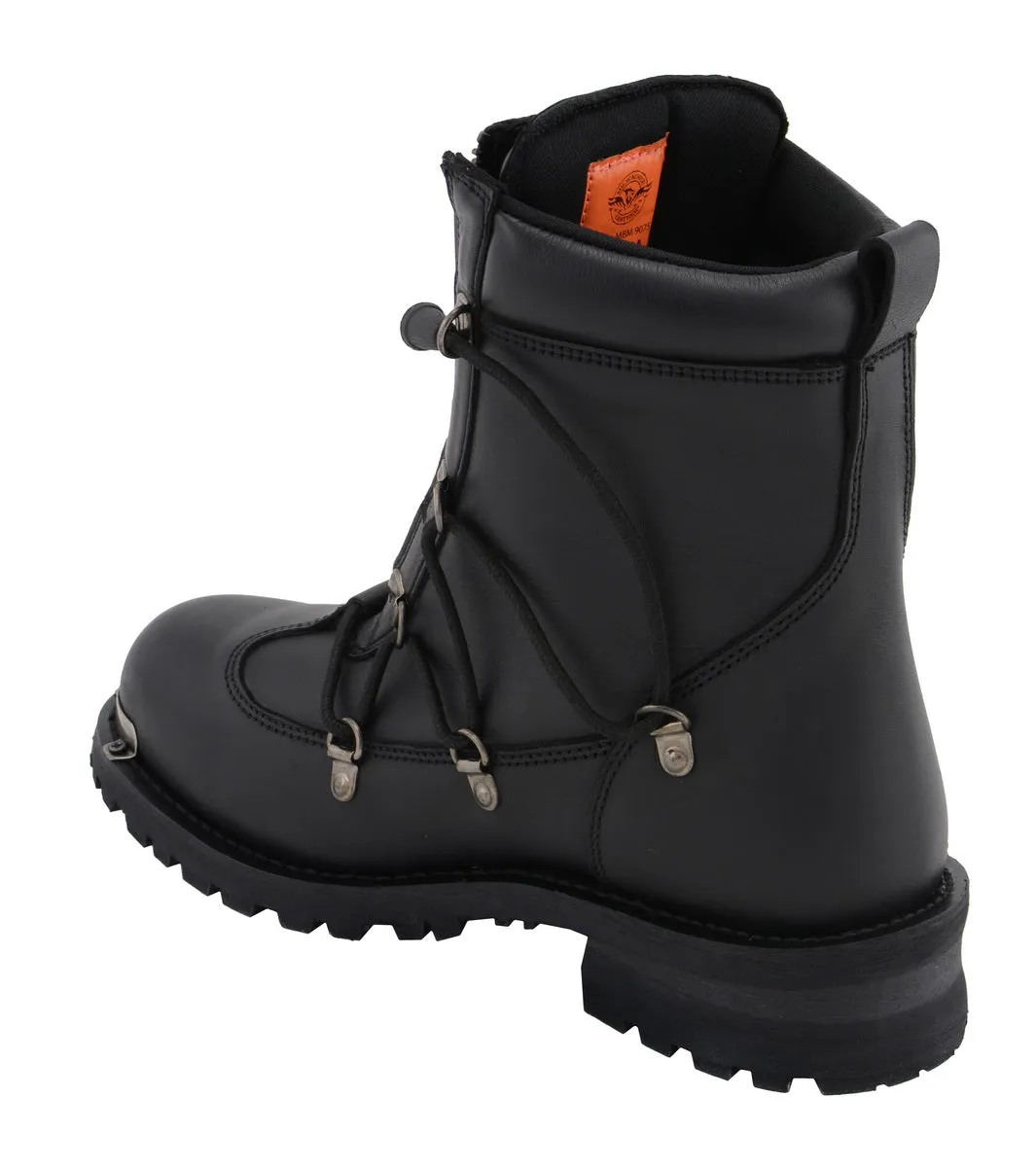 MBM9075 Men's Black Leather 6-inch Plain Toe Dual Zipper Motorcycle Rider Boots