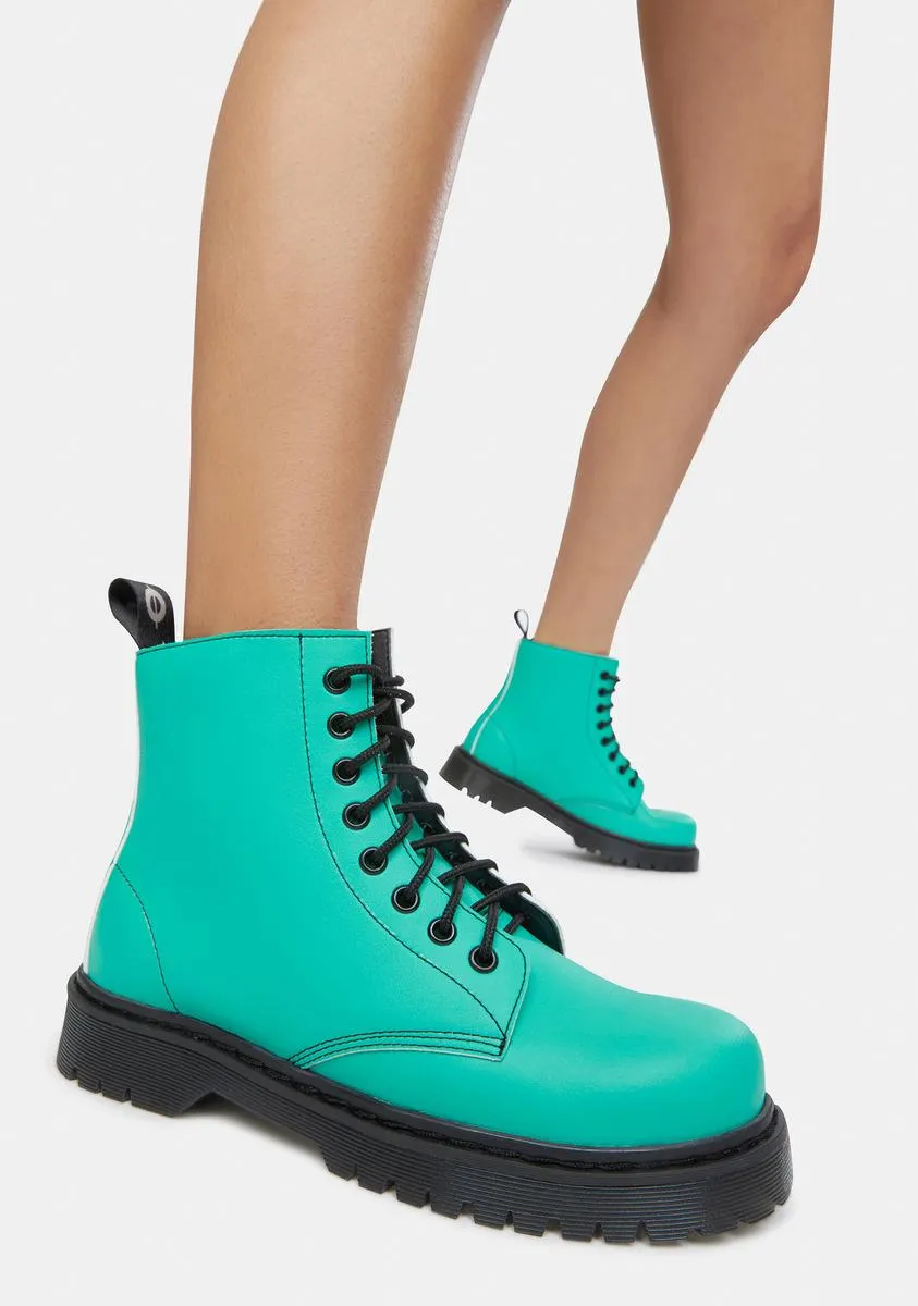 Mint Green 651 D Vegan Leather Lace-Up Boots
