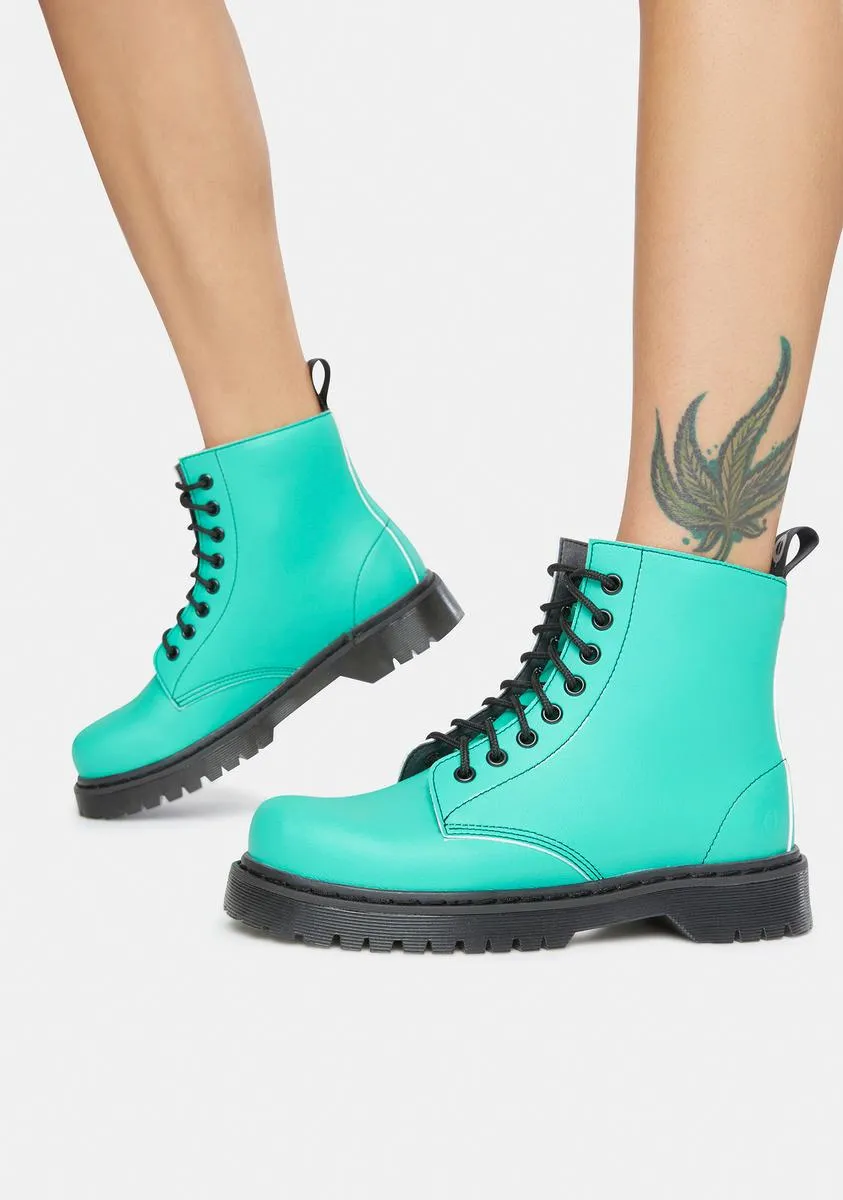 Mint Green 651 D Vegan Leather Lace-Up Boots