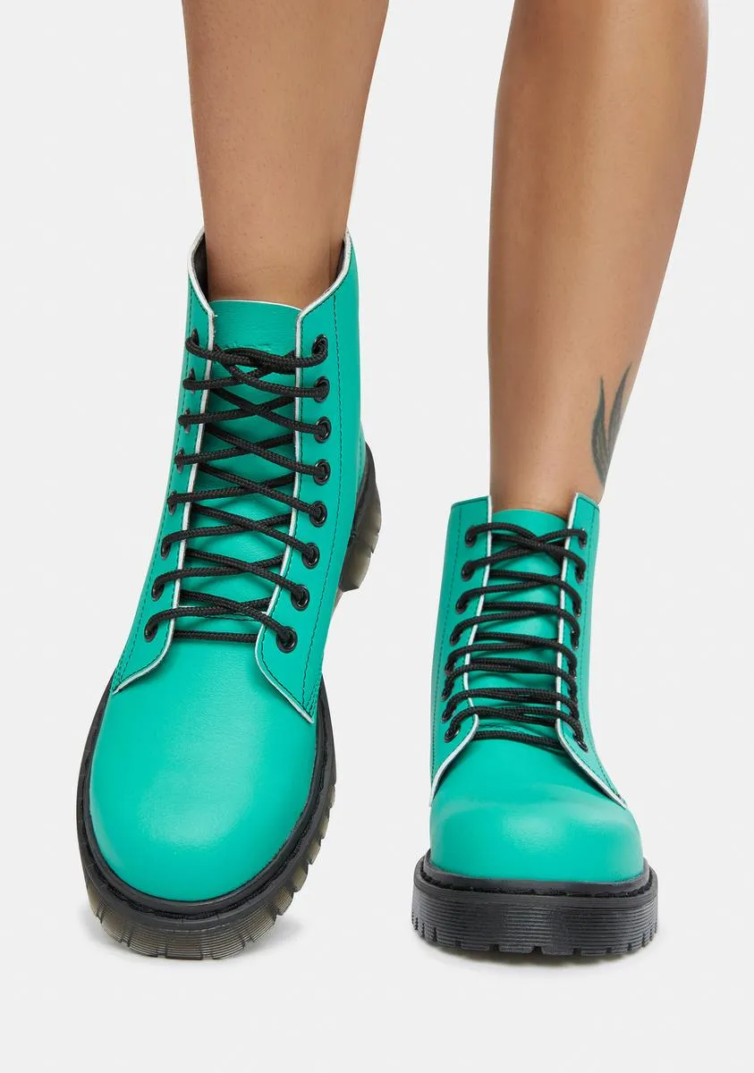 Mint Green 651 D Vegan Leather Lace-Up Boots