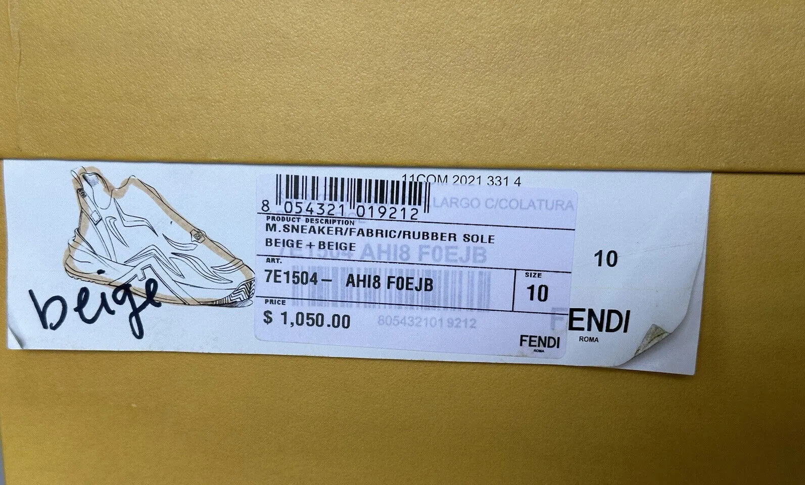 NIB 1050 Fendi Flow Men's Fabric Beige Sneakers 11 US (44 Euro) 7E1504 Italy