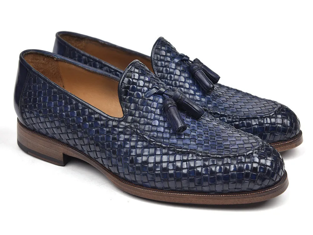 Paul Parkman Woven Leather Tassel Loafers, Navy
