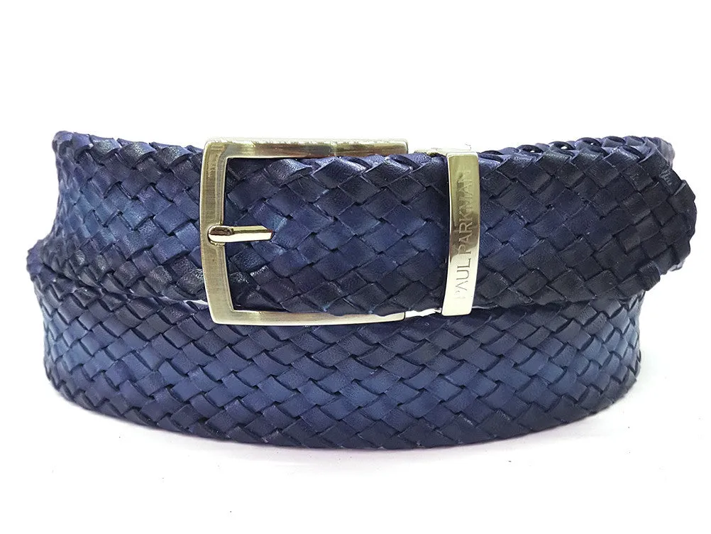 Paul Parkman Woven Leather Tassel Loafers, Navy