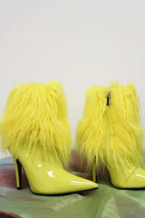 Pointy Toe Fuzzy Faux Fur Stiletto Booties