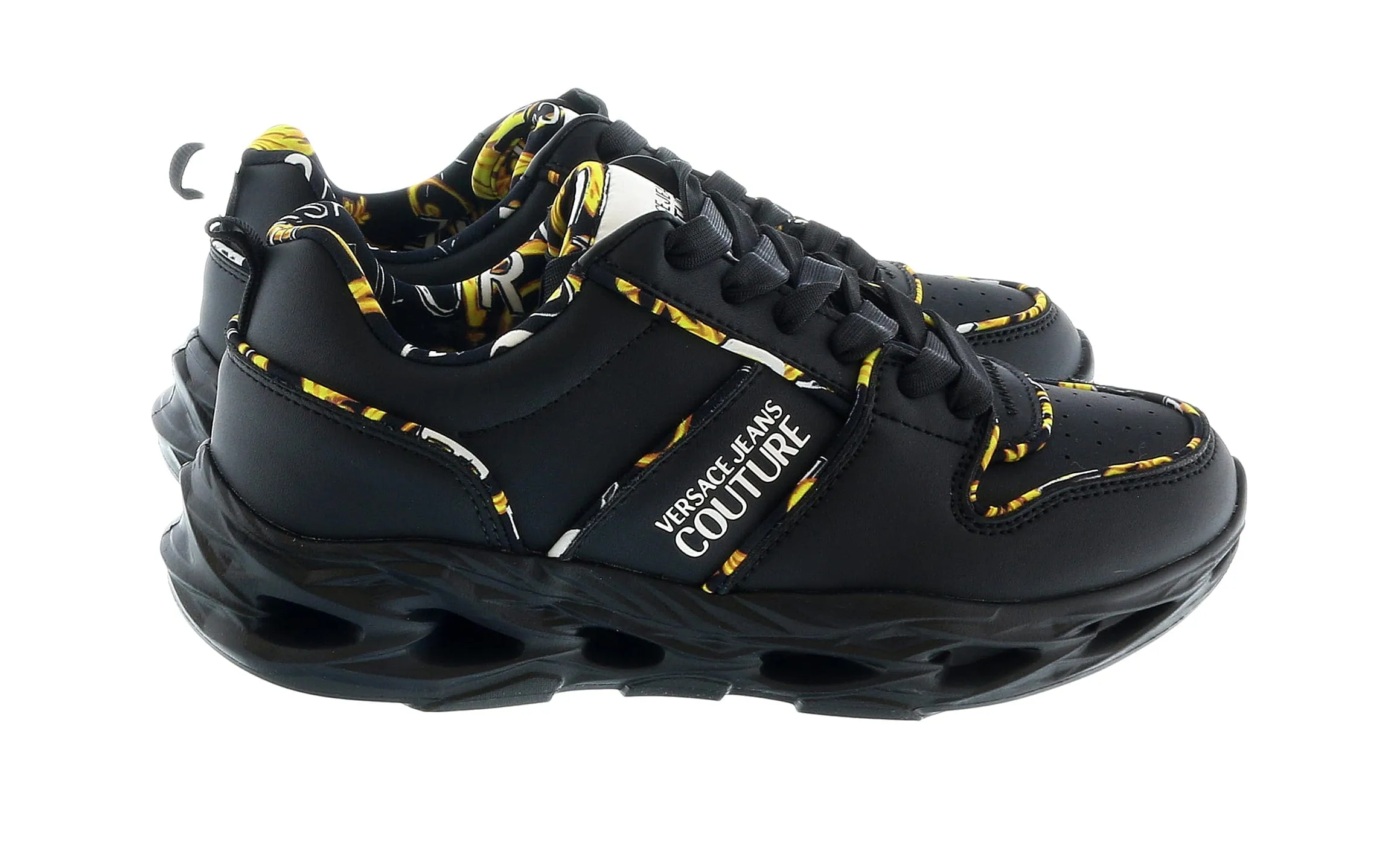 Versace Jeans Couture Low Top Signature Baroque Trim Black Sneakers-