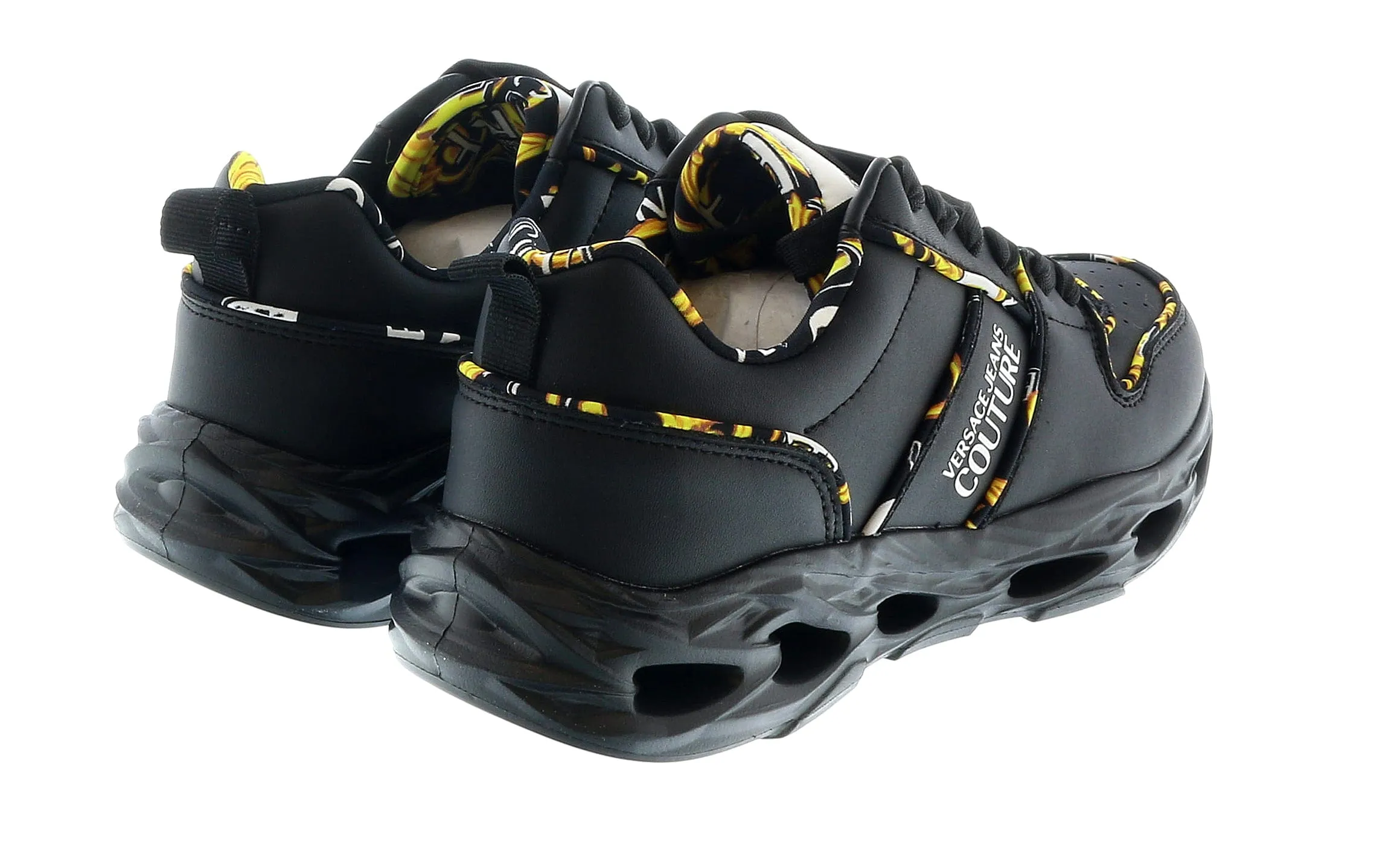 Versace Jeans Couture Low Top Signature Baroque Trim Black Sneakers-